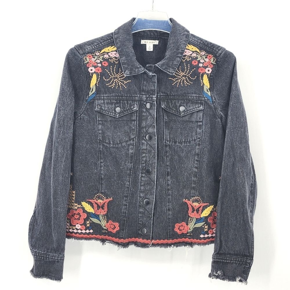 Francescas Miami Kylie Denim Jean Jacket Women Small Fade Floral Embroidery Boho